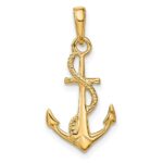14K Solid Polished 3-D Anchor with Rope Pendant - Image 3