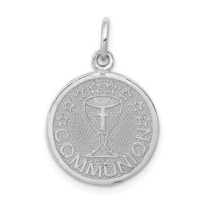 14k White Gold Satin and Polished COMMUNION Round Disc Charm