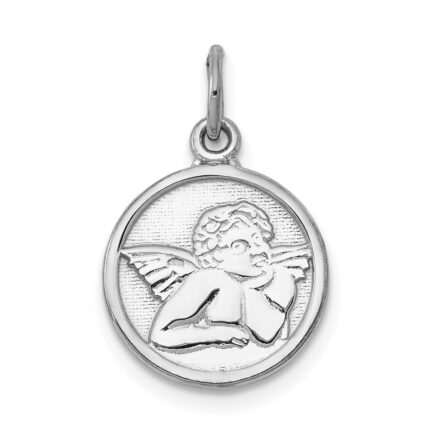 14k White Gold Polished Angel Round Charm