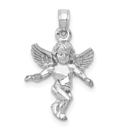 14k  3-D White Gold Polished Solid Angel Pendant