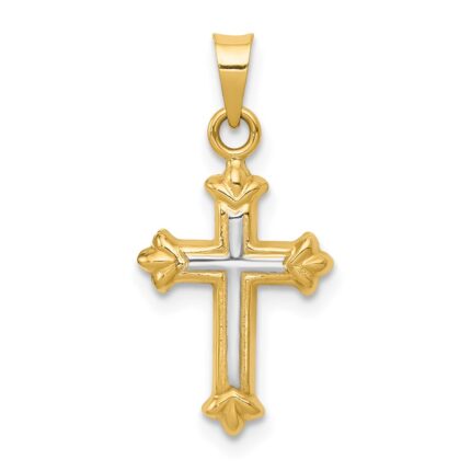 14k and White Rhodium Hollow Cross Charm