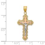 14K Tri-color Diamond-cut Filigree Crucifix Pendant - Image 3