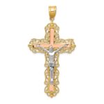 14K Tri-color Diamond-cut Filigree Crucifix Pendant