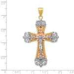 14K Tri-Color and White Rhodium Large Diamond-cut Crucifix Pendant - Image 3