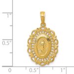14k Polished and Satin Solid Miraculous Medal Scalloped Edge Oval Pendant - Image 3