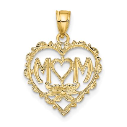 14K MOM in Heart Charm