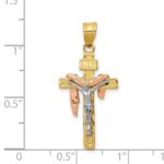 14K Tri-color Diamond-cut Small Draped INRI Crucifix Pendant - Image 2