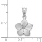 14K White Gold Satin Diamond-cut Plumeria Pendant - Image 4