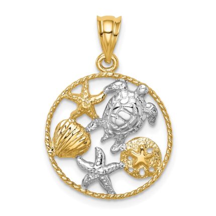 14K and White Rhodium Polished Sealife Pendant