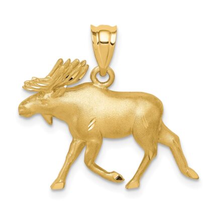14K Brushed and Diamond-cut Alaskan Moose Pendant