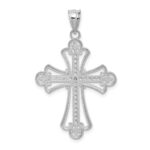 14K White Gold Polished Diamond-cut Textured Cross Pendant - Image 3