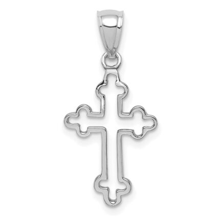 14K White Gold Polished Budded Cross Pendant