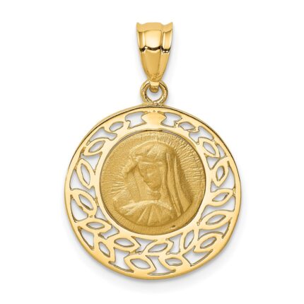 14K Brushed and Polished Virgin Mary Pendant