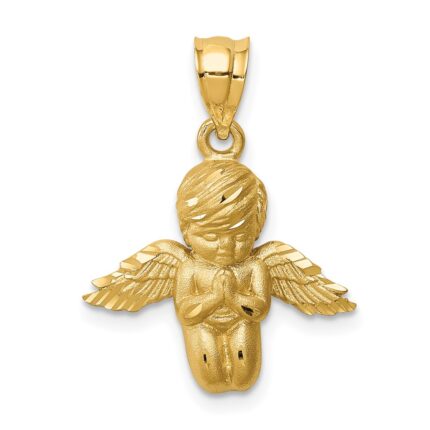 14K Brushed and Diamond-cut Praying Angel Pendant