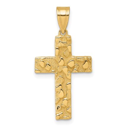 14K Polished Textured Nugget Style Cross Pendant