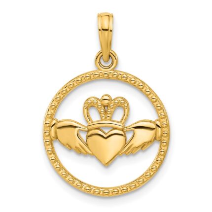 14k Polished Circle Claddagh Pendant