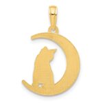 14k Polished Cat Sitting On Moon Pendant - Image 3