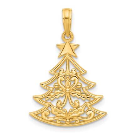 14k Polished Fancy Scrolled Christmas Tree Pendant