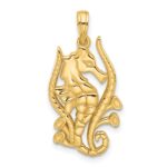14K Polished Fancy Seahorse in Kelp Charm