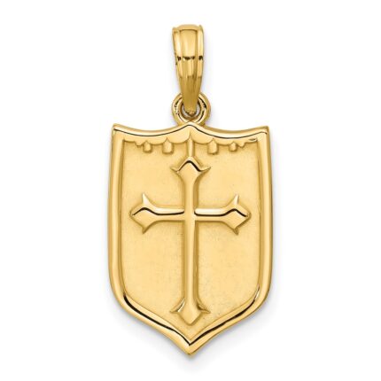 14K Polished Shield with Cross Pendant