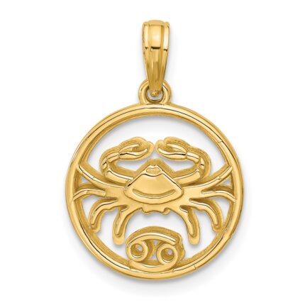 14K Polished Round Cancer Pendant
