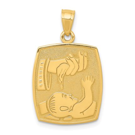 14K Satin and Polished Baptism Rectangular Pendant