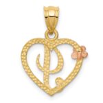 14k Two-Tone Heart Letter I  Initial Pendant - Image 4