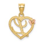 14k Two-Tone Heart Letter L  Initial Pendant - Image 3