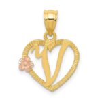 14k Two-Tone Heart Letter V  Initial Pendant