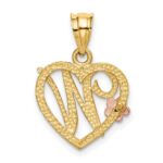 14k Two-Tone Heart Letter W  Initial Pendant - Image 3