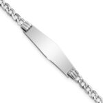 14k White Gold Polished Semi-Solid Chain/Solid Plate Cuban Link Soft Diamond Shape 25.5x7.5mm Plate 7 inch ID Bracelet