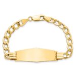 14k Polished Semi-Solid Chain/Solid Plate Curb Link Soft Diamond Shape 39x14mm Plate 8 inch ID Bracelet - Image 4