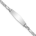 14k White Gold Polished Semi-Solid Chain/Solid Plate Figaro Link Soft Diamond Shape 20x5.5mm Plate 7 inch ID Bracelet