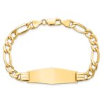 14k Polished Semi-Solid Chain/Solid Plate Figaro Link Soft Diamond Shape 39x14mm Plate 8 inch ID Bracelet - Image 4