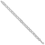 14k White Gold 6mm Solid Textured Triple Link Charm Bracelet - Image 2