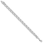 14k White Gold 7mm Hollow Diamond-cut Double Link Charm Bracelet - Image 2