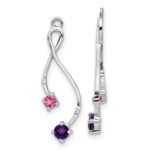 14k White Gold Diamond/Amethyst/Pink Tourmaline Dangle Earring Jackets