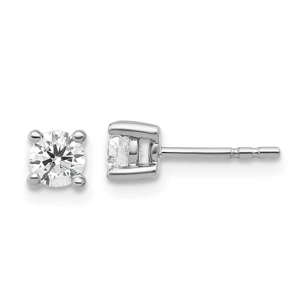 EM1006-050-8WAA-1.jpg 18k White Gold 1/2 carat Certified Lab Grown Diamond VS+ F+ Round Complete Four Prong Stud Earrings - Image 1