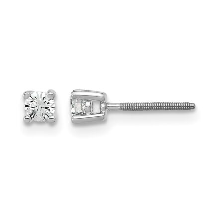 14k White Gold 1/5 carat Lab Grown Diamond VS+ F+ Round Complete Four Prong Screwback Heavyweight Stud Earrings