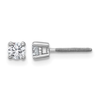 14k White Gold 1/3 carat Certified Lab Grown Diamond VS+ F+ Round Complete Four Prong Screwback Heavyweight Stud Earrings