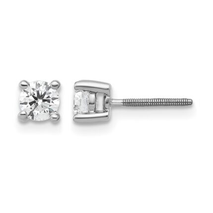 14k White Gold 1/2 carat Certified Lab Grown Diamond VS/SI+ G+ Round Complete Four Prong Screwback Heavyweight Stud Earrings
