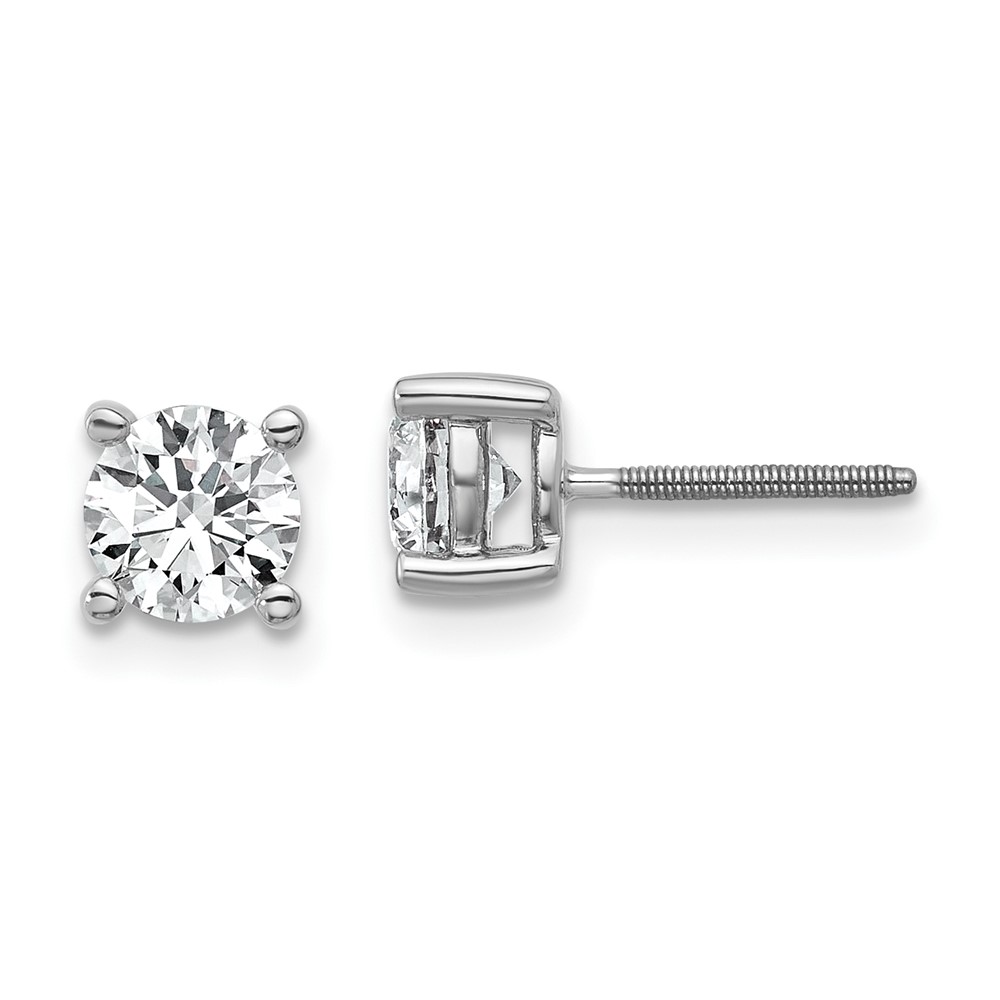 EM1006S-100-8WAA.jpg 18k White Gold 1 carat Lab Grown Diamond VS+ F+ Round Complete Four Prong Screwback Stud Earrings - Image 1