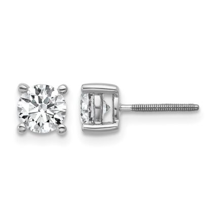 14k White Gold 1 carat Certified Lab Grown Diamond VS+ F+ Round Complete Four Prong Screwback Heavyweight Stud Earrings