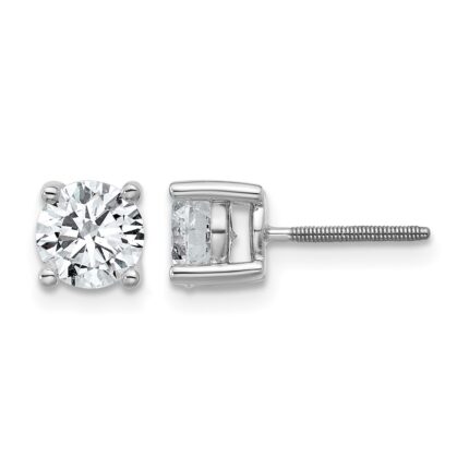 14k White Gold 1 1/2 carat Certified Lab Grown Diamond VS/SI+ G+ Round Complete Four Prong Screwback Heavyweight Stud Earrings