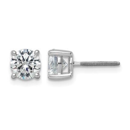 14k White Gold 4 carat Lab Grown Diamond VS+ F+ Round Complete Four Prong Screwback Heavyweight Stud Earrings
