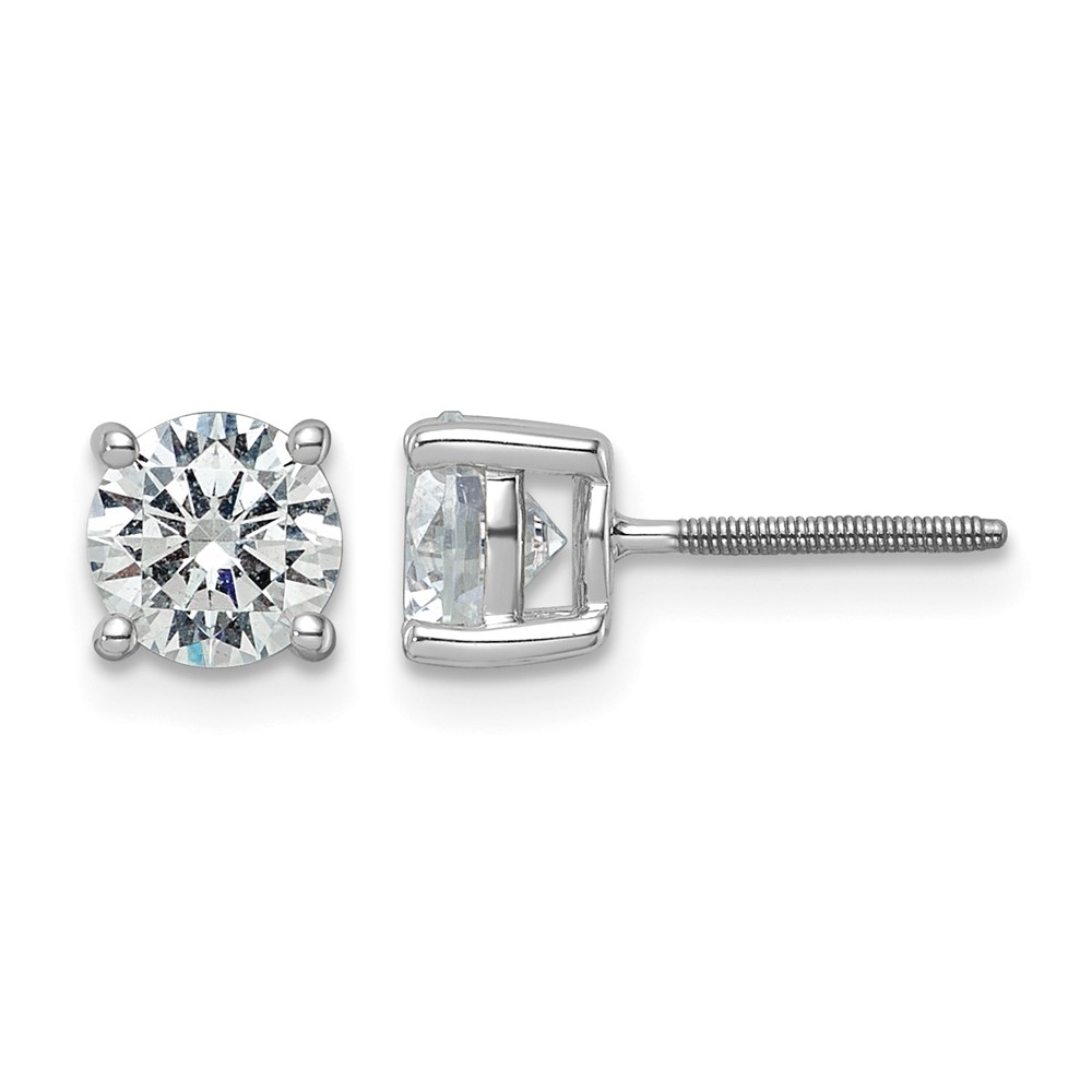 EM1006S-200-WAA-7.jpg 14k White Gold 2 1/2 carat Lab Grown Diamond VS/SI+ G+ Round Complete Four Prong Screwback Heavyweight Stud Earrings - Image 1