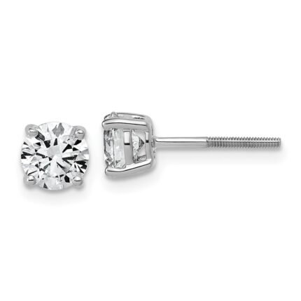 14k White Gold 1 1/2 carat Lab Grown Diamond VS/SI+ G+ Round Complete Four Prong Lightweight Screwback Stud Earrings