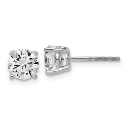14k White Gold 2 carat Lab Grown Diamond VS+ F+ Round Complete Four Prong Lightweight Screwback Stud Earrings
