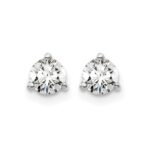 14k White Gold 1/2 carat Lab Grown Diamond VS+ F+ Round Complete Three Prong Stud Earrings - Image 3