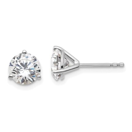 18k White Gold 1 1/2 carat Lab Grown Diamond VS+ F+ Round Complete Three Prong Stud Earrings